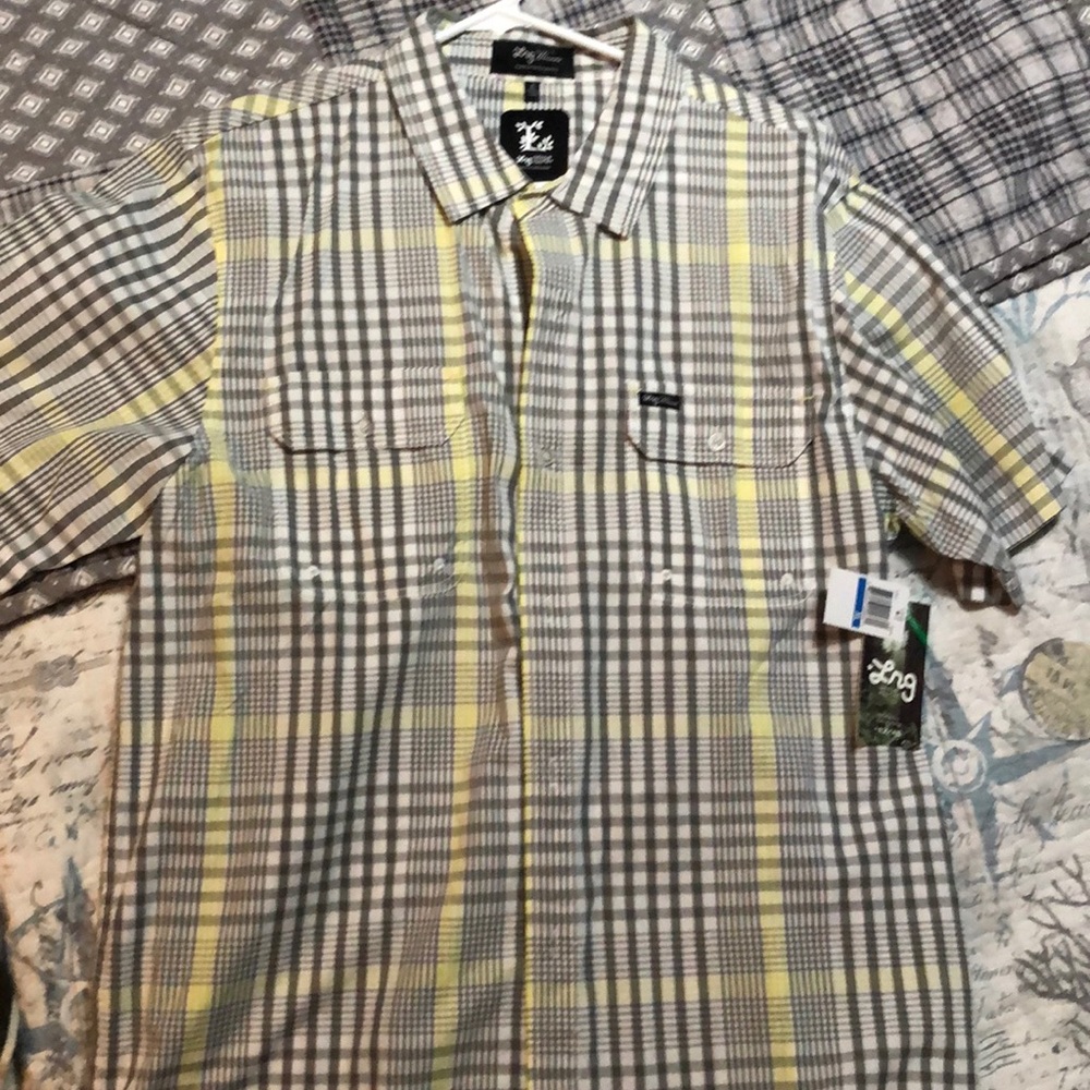 Mens LRG button up gray yellow plaid XL